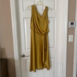 Sleeveless Mustard Draped V-Neck Women’s Dress